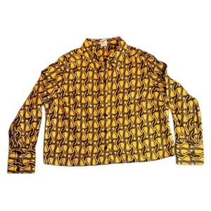 Rare Lucy & Yak Austen Button-Up Shirt Top Feline Fine Yellow Size UK18 US14